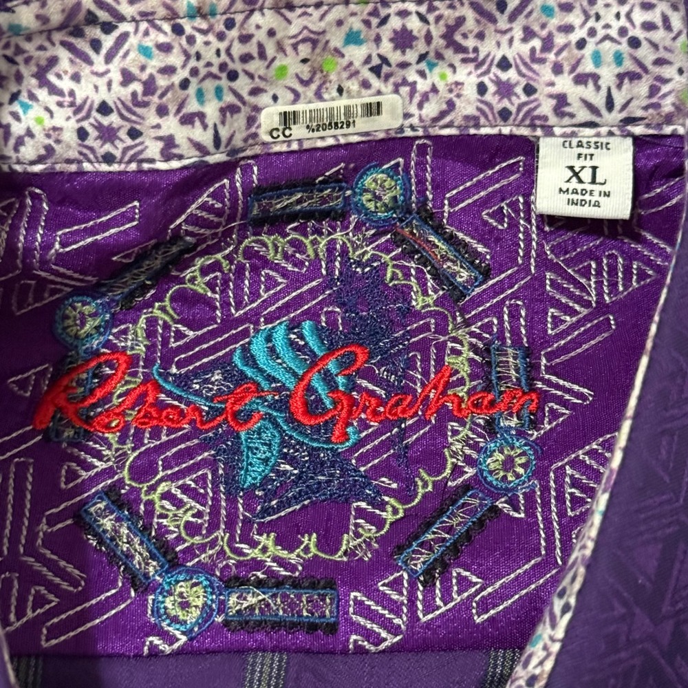 ROBERT GRAHAM DRESS SHIRT MENs XL CLASSIC FIT PURPLE STRIPE FLIP CUFF - Picture 5 of 10